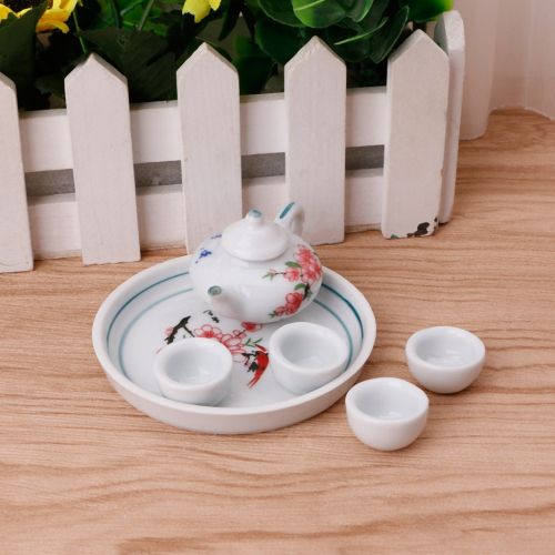  LANDUM Miniature Ornaments Ceramic Teapot Tea Cups Set Simulation Dinnerware Christmas New Year Gift Pack of 1 Random Delivery