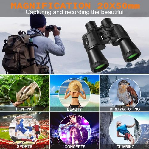  [아마존베스트]LANDVIEW 20x50 Compact Binoculars with Low Light Night Vision, HD Professional/Daily Waterproof Telescope for Outdoor Hunting, Bird Watching, Sightseeing Fit for Adults and Kids with BAK4 P