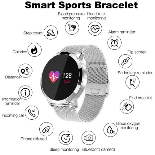  LANDYLO Fitness Tracker with Blood Pressure Monitor Smart Watch with Camera Touchscreen Waterproof Smartwatch Android iOS Heart Rate and Activity Tracking Birthday Gifts for His Her - Silv