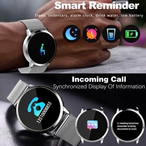  LANDYLO Fitness Tracker with Blood Pressure Monitor Smart Watch with Camera Touchscreen Waterproof Smartwatch Android iOS Heart Rate and Activity Tracking Birthday Gifts for His Her - Silv