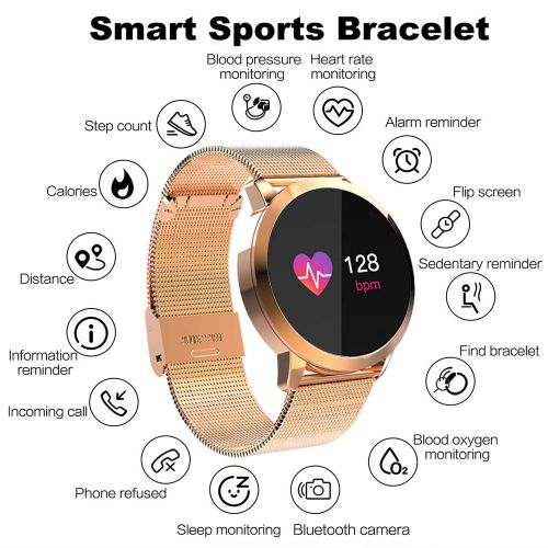  LANDYLO Fitness Tracker with Blood Pressure Monitor Smart Watch with Camera Touchscreen Waterproof Smartwatch Android iOS Heart Rate and Activity Tracking Birthday Gifts for Her His - Gold