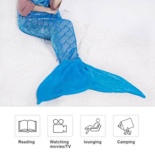  LANGRIA Mermaid Tail Blanket for Adults and Children Soft Warm All Season Snuggle Sleeping Life-Like Little Mermaid Glittering Flannel Throw Blanket for Bed Sofa Couch (60 x 25 inc