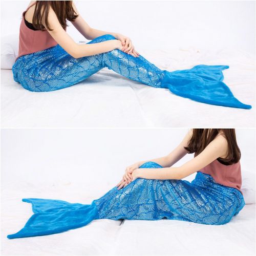  LANGRIA Mermaid Tail Blanket for Adults and Children Soft Warm All Season Snuggle Sleeping Life-Like Little Mermaid Glittering Flannel Throw Blanket for Bed Sofa Couch (60 x 25 inc