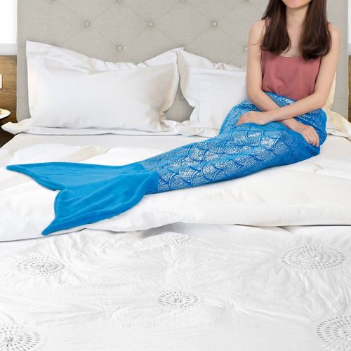  LANGRIA Mermaid Tail Blanket for Adults and Children Soft Warm All Season Snuggle Sleeping Life-Like Little Mermaid Glittering Flannel Throw Blanket for Bed Sofa Couch (60 x 25 inc