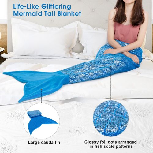  LANGRIA Mermaid Tail Blanket for Adults and Children Soft Warm All Season Snuggle Sleeping Life-Like Little Mermaid Glittering Flannel Throw Blanket for Bed Sofa Couch (60 x 25 inc