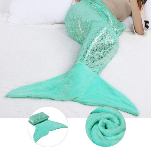  LANGRIA Mermaid Tail Blanket Glittering Flannel Super Soft Cozy Warm Lightweight for Kid Girl Adult All Season (60 x 25 inches, Green)