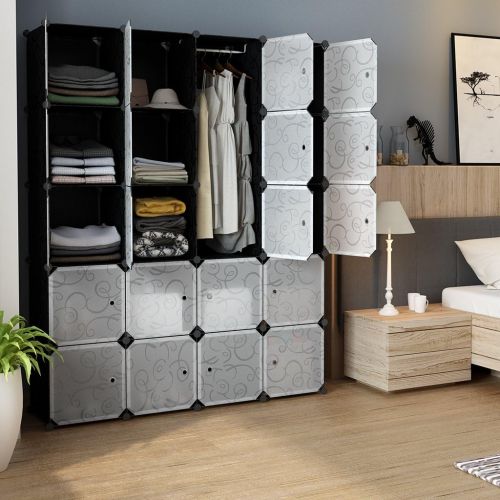  [아마존 핫딜]  [아마존핫딜]LANGRIA 20 Storage Cube Organizer Wardrobe Modular Closet Plastic Cabinet, Cubby Shelving Storage Drawer Unit, DIY Modular Bookcase Closet System with Doors for Clothes, Shoes, Toy