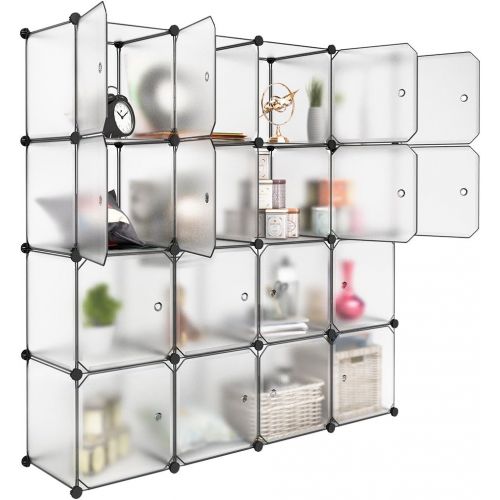  [아마존 핫딜]  [아마존핫딜]LANGRIA 16 Storage Cube Organizer Plastic Cubby Shelving Drawer Unit, DIY Modular Bookcase Closet System Cabinet with Translucent Design for Clothes, Shoes, Toys (White)