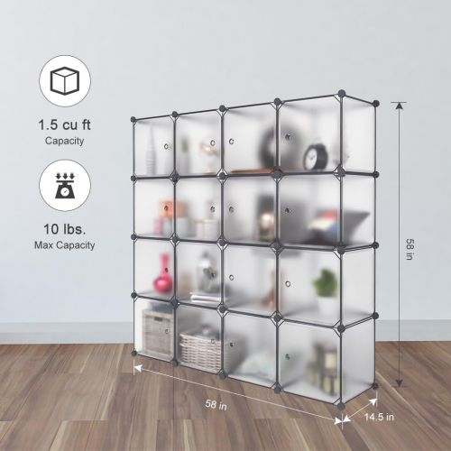  [아마존 핫딜]  [아마존핫딜]LANGRIA 16 Storage Cube Organizer Plastic Cubby Shelving Drawer Unit, DIY Modular Bookcase Closet System Cabinet with Translucent Design for Clothes, Shoes, Toys (White)