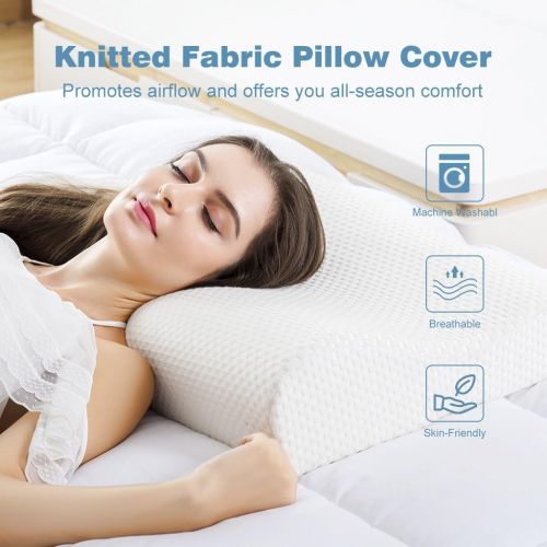  [아마존 핫딜]  [아마존핫딜]LANGRIA Contour Memory Foam Pillow for Sleeping, Neck Support Orthopedic Cervical Bed Pillow for Back, Stomach & Side Sleepers, Breathable and Washable Mesh Knit Cover (White)