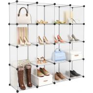 [아마존 핫딜] [아마존핫딜]LANGRIA 16-Cube Modular Clothes Shelving Storage Organizer DIY Plastic Shoe Rack Cabinet Translucent White