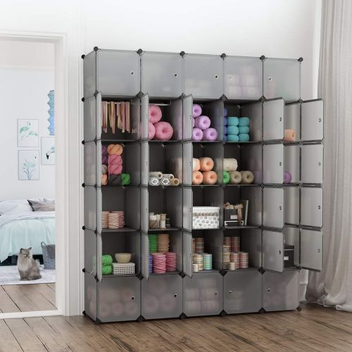  [아마존 핫딜] [아마존핫딜]LANGRIA 30-Cube Storage Organizer Large Gray DIY Stackable Easy Assemble Plastic Steel Frame Decorative Modular Clutter-Free Closet Yarn Stash Wardrobe for Homes, Living Rooms, and