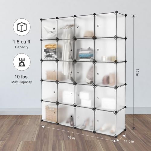  [아마존 핫딜] [아마존핫딜]LANGRIA 20 Cubby Shelving Closet System Cube Organizer Plastic Storage Cubes Drawer Unit, DIY Modular Bookcase Cabinet with Translucent Design for Clothes, Shoes, Toys (White)