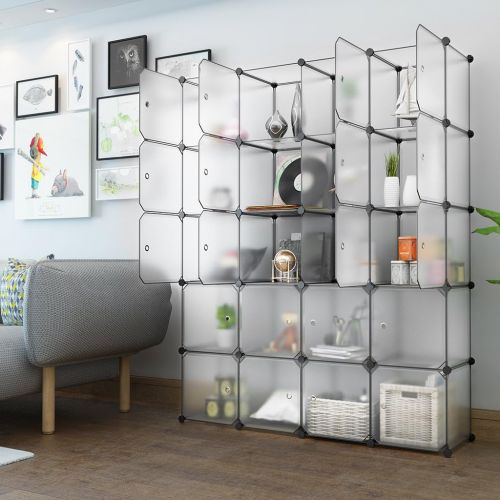  [아마존 핫딜] [아마존핫딜]LANGRIA 20 Cubby Shelving Closet System Cube Organizer Plastic Storage Cubes Drawer Unit, DIY Modular Bookcase Cabinet with Translucent Design for Clothes, Shoes, Toys (White)