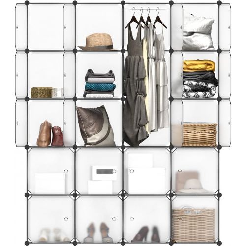  [아마존 핫딜] [아마존핫딜]LANGRIA 20 Cubby Shelving Closet System Cube Organizer Plastic Storage Cubes Drawer Unit, DIY Modular Bookcase Cabinet with Translucent Design for Clothes, Shoes, Toys (White)