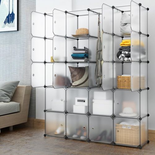  [아마존 핫딜] [아마존핫딜]LANGRIA 20 Cubby Shelving Closet System Cube Organizer Plastic Storage Cubes Drawer Unit, DIY Modular Bookcase Cabinet with Translucent Design for Clothes, Shoes, Toys (White)