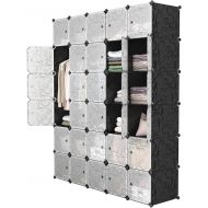 [아마존 핫딜] [아마존핫딜]LANGRIA 30-Cube DIY Modular Shelving Storage Organizer Extra Large Wardrobe with Clothes Rod, Furniture for Clothes (Patterned Black)