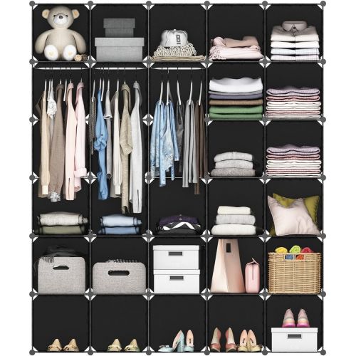  [아마존 핫딜] [아마존핫딜]LANGRIA 30-Cube DIY Modular Shelving Storage Organizer Extra Large Wardrobe with Clothes Rod, Furniture for Clothes (Patterned Black)