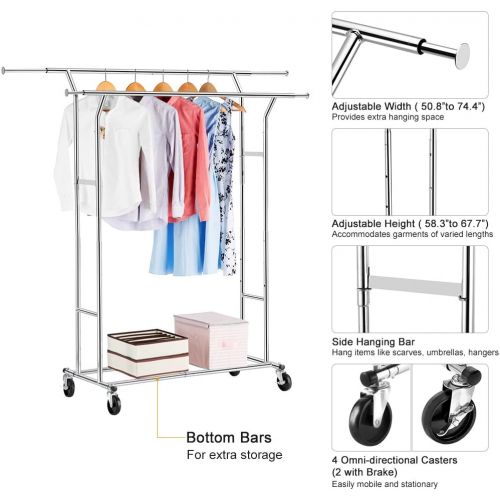  [아마존 핫딜] [아마존핫딜]LANGRIA Double Rail Garment Racks Clothes Racks Commercial Grade Height Adjustable Heavy Duty Clothing Racks for Boutiques