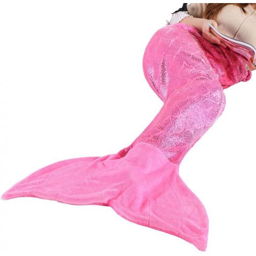  [아마존핫딜][아마존 핫딜] LANGRIA Mermaid Blanket Glittering Flannel Mermaid Tail Blankets for Girls Kids Adults Super Soft Warm Lightweight in Living Room Bedroom All Seasons (60’’X25’’,Pink)