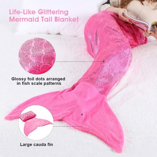  [아마존핫딜][아마존 핫딜] LANGRIA Mermaid Blanket Glittering Flannel Mermaid Tail Blankets for Girls Kids Adults Super Soft Warm Lightweight in Living Room Bedroom All Seasons (60’’X25’’,Pink)