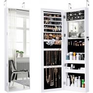 [아마존 핫딜] LANGRIA Jewelry Cabinet Organizer with Full Length Mirror, 10 LEDs Lockable Jewelry Armoire with Spacious Storage, Wall Mounted or Door Hanging, White