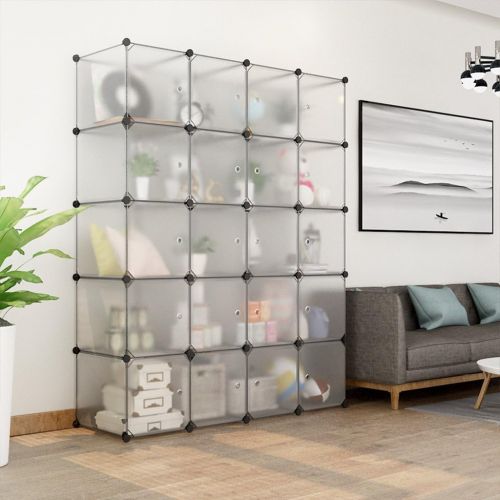  [아마존 핫딜] LANGRIA 20-Cube DIY Modular Cubby Shelving Storage Organizer Extra Large Wardrobe with Clothes Rod, Furniture for Clothes (Transparent)