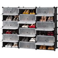 [아마존 핫딜] LANGRIA 18-Cube DIY Shoe Rack, Storage Drawer Unit Multi Use Modular Organizer Plastic Cabinet with Doors, Black and White Curly Pattern