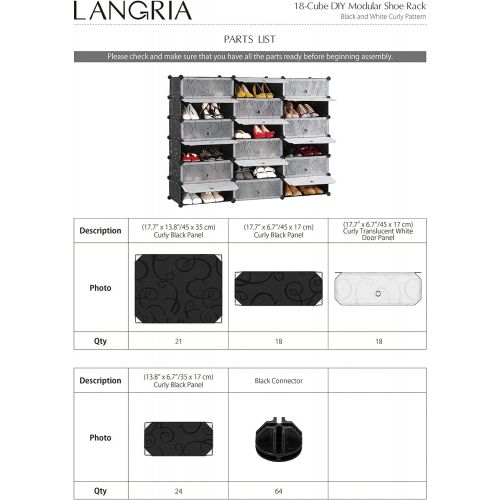  [아마존 핫딜] LANGRIA 18-Cube DIY Shoe Rack, Storage Drawer Unit Multi Use Modular Organizer Plastic Cabinet with Doors, Black and White Curly Pattern