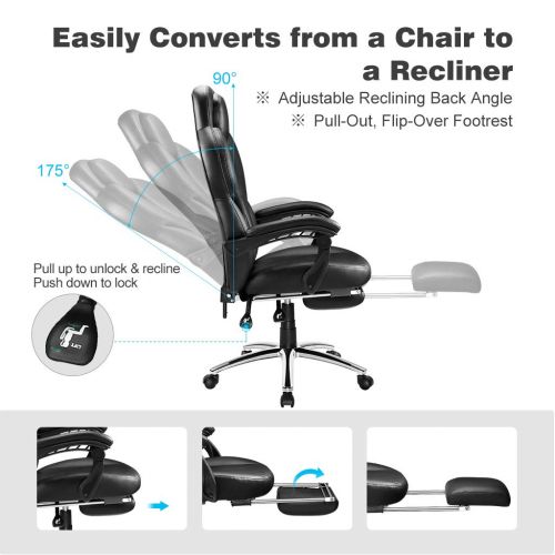  LANGRIA Swivel Office Chair Racing Gaming Chair Ergonomic High-Back Faux Leather E-Sports Chair Adjustable Executive Office Computer Desk Chair Computer Desk Chair Footrest and Til