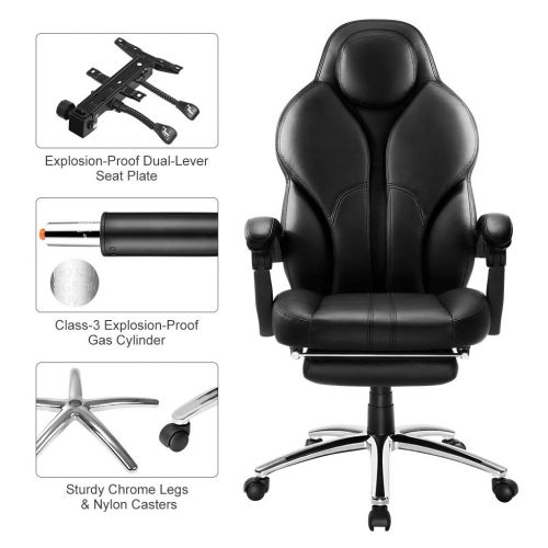  LANGRIA Swivel Office Chair Racing Gaming Chair Ergonomic High-Back Faux Leather E-Sports Chair Adjustable Executive Office Computer Desk Chair Computer Desk Chair Footrest and Til