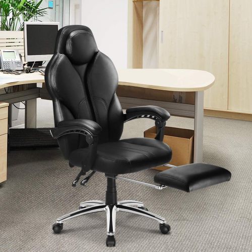  LANGRIA Swivel Office Chair Racing Gaming Chair Ergonomic High-Back Faux Leather E-Sports Chair Adjustable Executive Office Computer Desk Chair Computer Desk Chair Footrest and Til