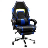 LANGRIA Computer Gaming Chair Faux Leather Racing Style Executive Office Chair Ergonomic High Back Design with Padded Footrest Lumbar Support, Blue