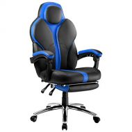 LANGRIA Blue Gaming Chair Office Chair E-Sports Chair Ergonomic High-Back Faux Leather Swivel Style Adjustable Executive Computer Desk Chair Footrest and Tilting Back for Racing Ga