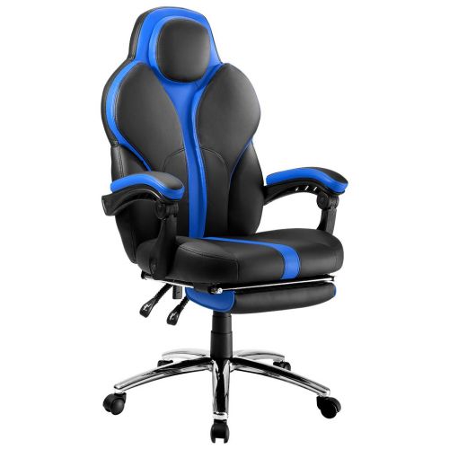  LANGRIA Blue Gaming Chair Office Chair E-Sports Chair Ergonomic High-Back Faux Leather Swivel Style Adjustable Executive Computer Desk Chair Footrest and Tilting Back for Racing Ga