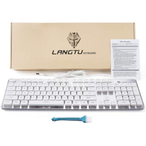  [아마존베스트]LANGTU Membrane Gaming Keyboard, Rainbow LED Backlit Quiet Keyboard for Office, USB Wired All-Metal Panel 25 Keys Anti-ghosting Computer Keyboard 104 Keys - L1 White/Silver