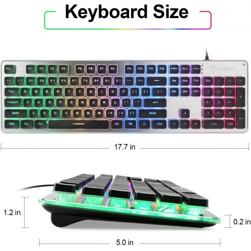  [아마존베스트]LANGTU Membrane Gaming Keyboard, Colorful LED Backlit Quiet Keyboard for Study, All-Metal Panel USB Wired 25 Keys Anti-ghosting Computer Keyboard 104 Keys - L1 Black/Silver