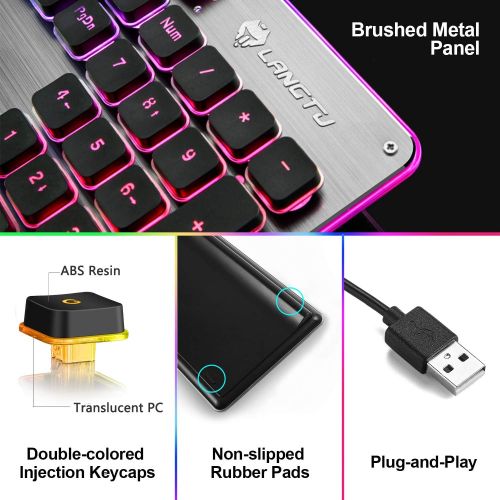  [아마존베스트]LANGTU Membrane Gaming Keyboard, Colorful LED Backlit Quiet Keyboard for Study, All-Metal Panel USB Wired 25 Keys Anti-ghosting Computer Keyboard 104 Keys - L1 Black/Silver