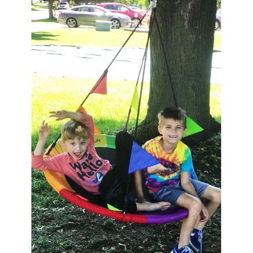  LANGXUN 40 Inch Rainbow Saucer Tree Swing for Kids and Adults, with Carabiners and Flags, 700 lb Weight Capacity, Steel Frame, Waterproof, Outdoor Swing Sets for Backyard