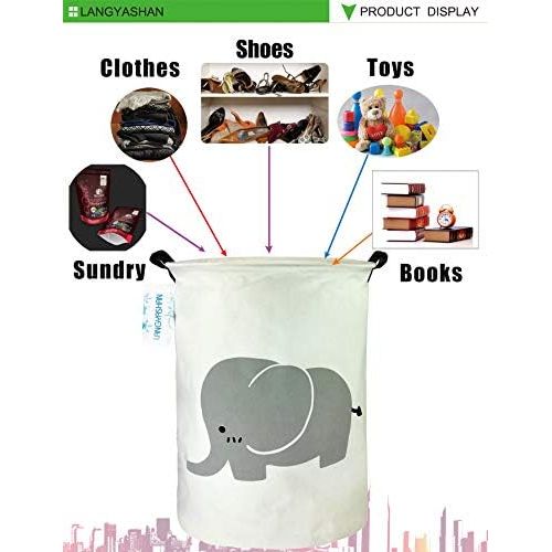  [아마존베스트]LANGYASHAN Storage Bin，Canvas Fabric Collapsible Organizer Basket for Laundry Hamper,Toy Bins,Gift Baskets, Bedroom, Clothes,Baby Nursery (Elephant)
