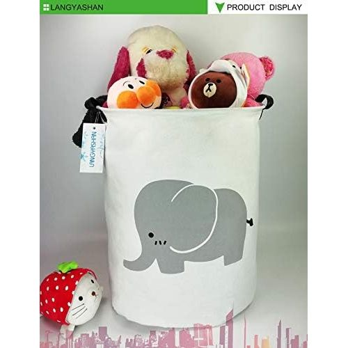  [아마존베스트]LANGYASHAN Storage Bin，Canvas Fabric Collapsible Organizer Basket for Laundry Hamper,Toy Bins,Gift Baskets, Bedroom, Clothes,Baby Nursery (Elephant)