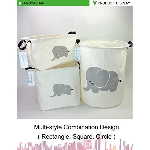  [아마존베스트]LANGYASHAN Storage Bin，Canvas Fabric Collapsible Organizer Basket for Laundry Hamper,Toy Bins,Gift Baskets, Bedroom, Clothes,Baby Nursery (Elephant)