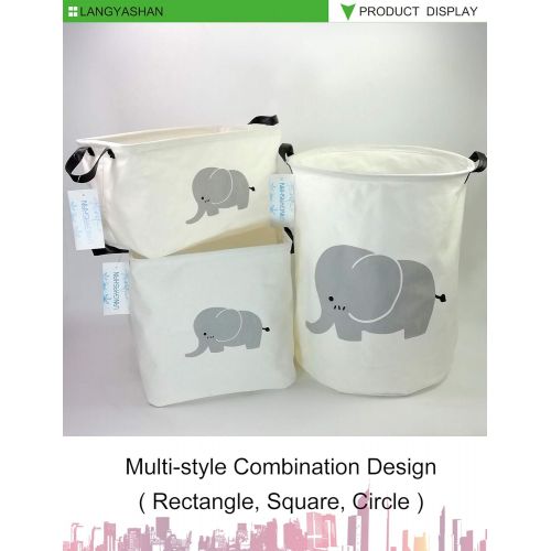  [아마존베스트]LANGYASHAN Storage Bin，Canvas Fabric Collapsible Organizer Basket for Laundry Hamper,Toy Bins,Gift Baskets, Bedroom, Clothes,Baby Nursery (Elephant)