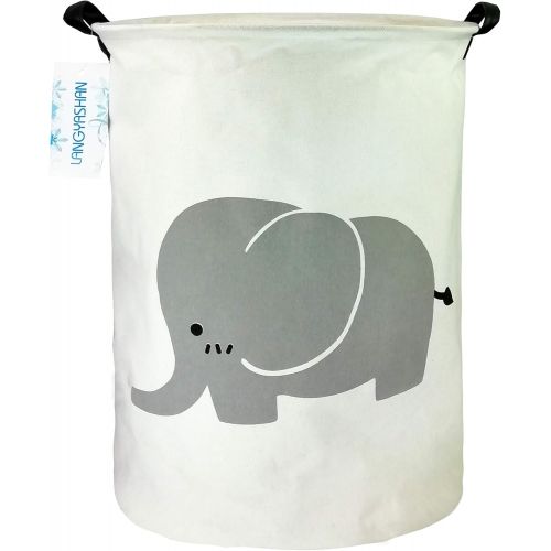  [아마존베스트]LANGYASHAN Storage Bin，Canvas Fabric Collapsible Organizer Basket for Laundry Hamper,Toy Bins,Gift Baskets, Bedroom, Clothes,Baby Nursery (Elephant)