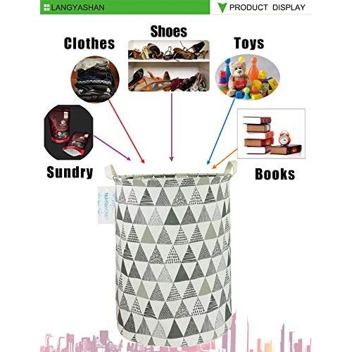  [아마존베스트]LANGYASHAN Storage Bin，Canvas Fabric Collapsible Organizer Basket for Laundry Hamper,Toy Bins,Gift Baskets, Bedroom, Clothes,Baby Nursery (Grey Triangle)
