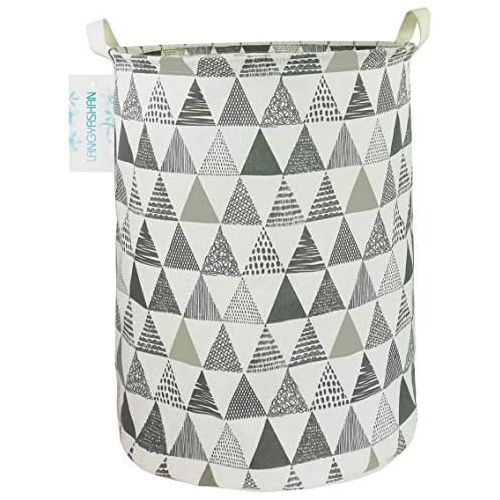  [아마존베스트]LANGYASHAN Storage Bin，Canvas Fabric Collapsible Organizer Basket for Laundry Hamper,Toy Bins,Gift Baskets, Bedroom, Clothes,Baby Nursery (Grey Triangle)