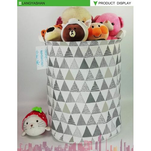  [아마존베스트]LANGYASHAN Storage Bin，Canvas Fabric Collapsible Organizer Basket for Laundry Hamper,Toy Bins,Gift Baskets, Bedroom, Clothes,Baby Nursery (Grey Triangle)