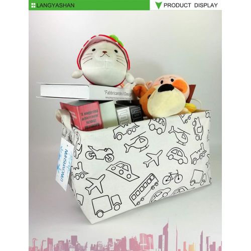  [아마존베스트]LANGYASHAN Rectangular Storage Bin Canvas Fabric Folding Gift Basket with Handles- Toy Box/Toy Storage/Toy Organizer for Boys and Girls -Nursery Hamper(Vehicle)