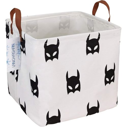  LANGYASHAN Square Storage Bins Waterproof Canvas Kids Laundry/Nursery Boxes for Shelves/Gift Baskets/Baby Shower Basket/Toy Organizer/Baby Room Decor(Bat)