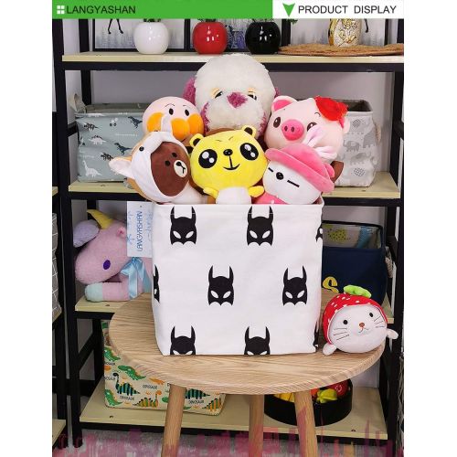  LANGYASHAN Square Storage Bins Waterproof Canvas Kids Laundry/Nursery Boxes for Shelves/Gift Baskets/Baby Shower Basket/Toy Organizer/Baby Room Decor(Bat)